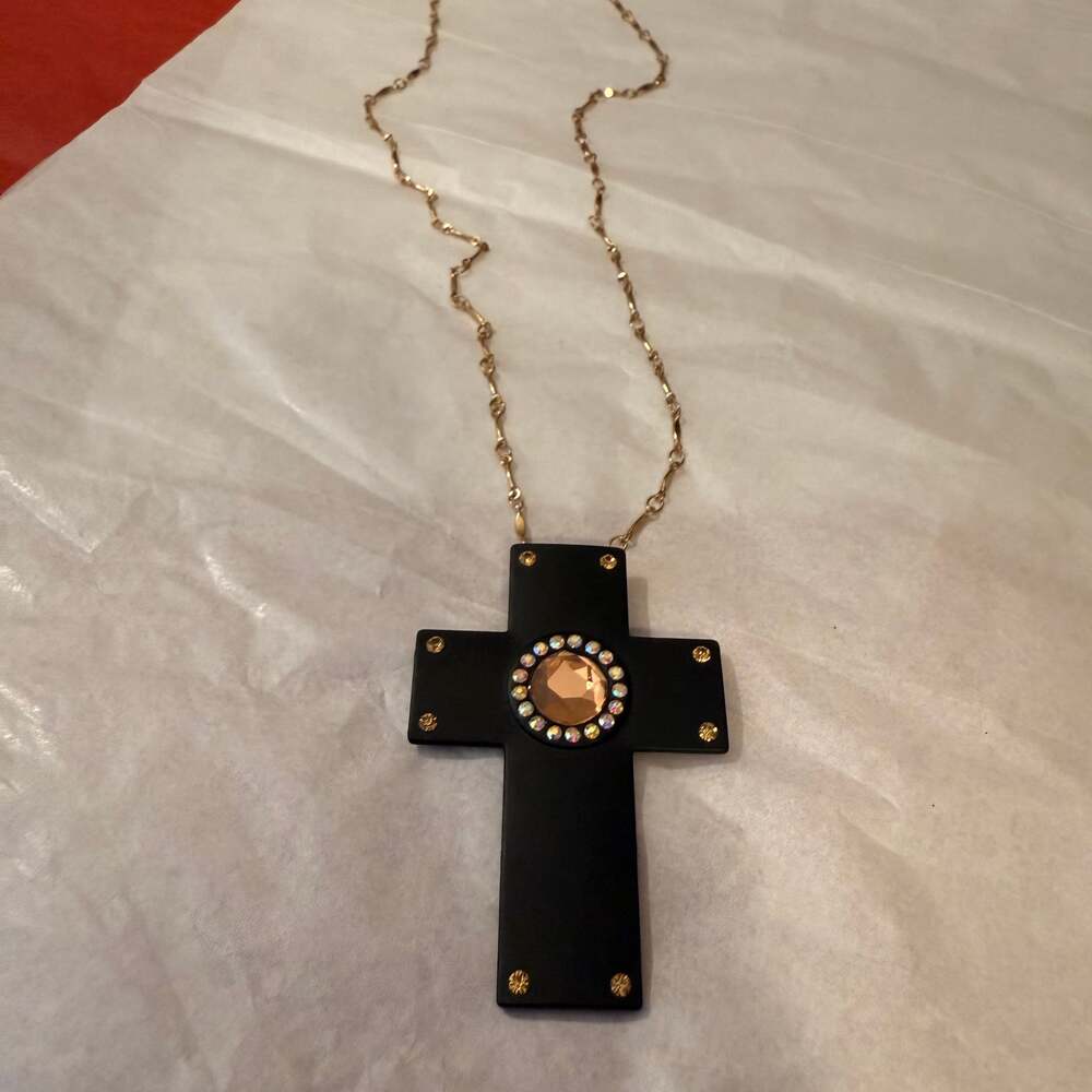 New Black Cross w Rose Gold Rhinestones Religious Christmas Ornament